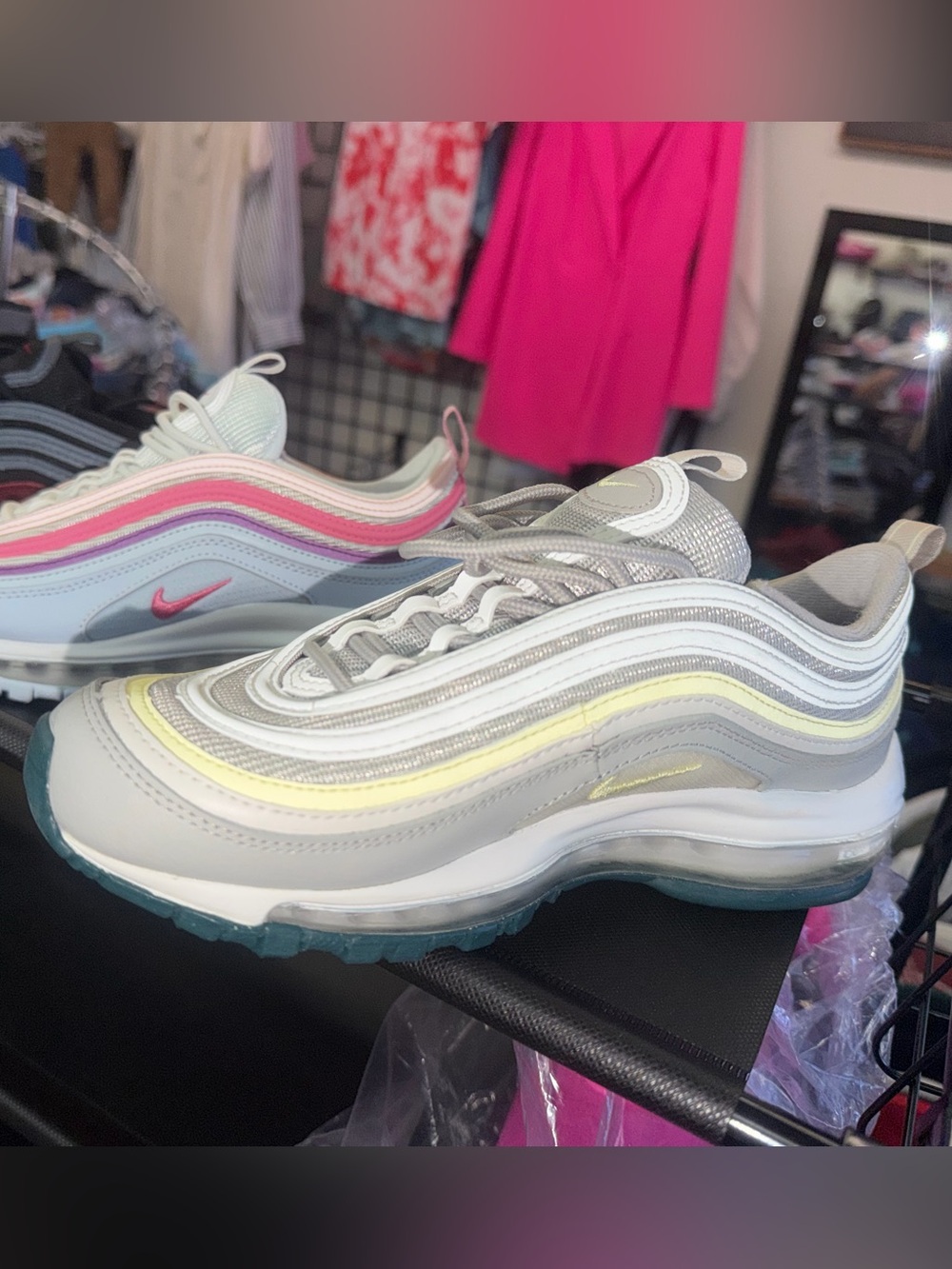 Nike Air Max 97 - Light Gray with Pastel Pink & Yellow Accents